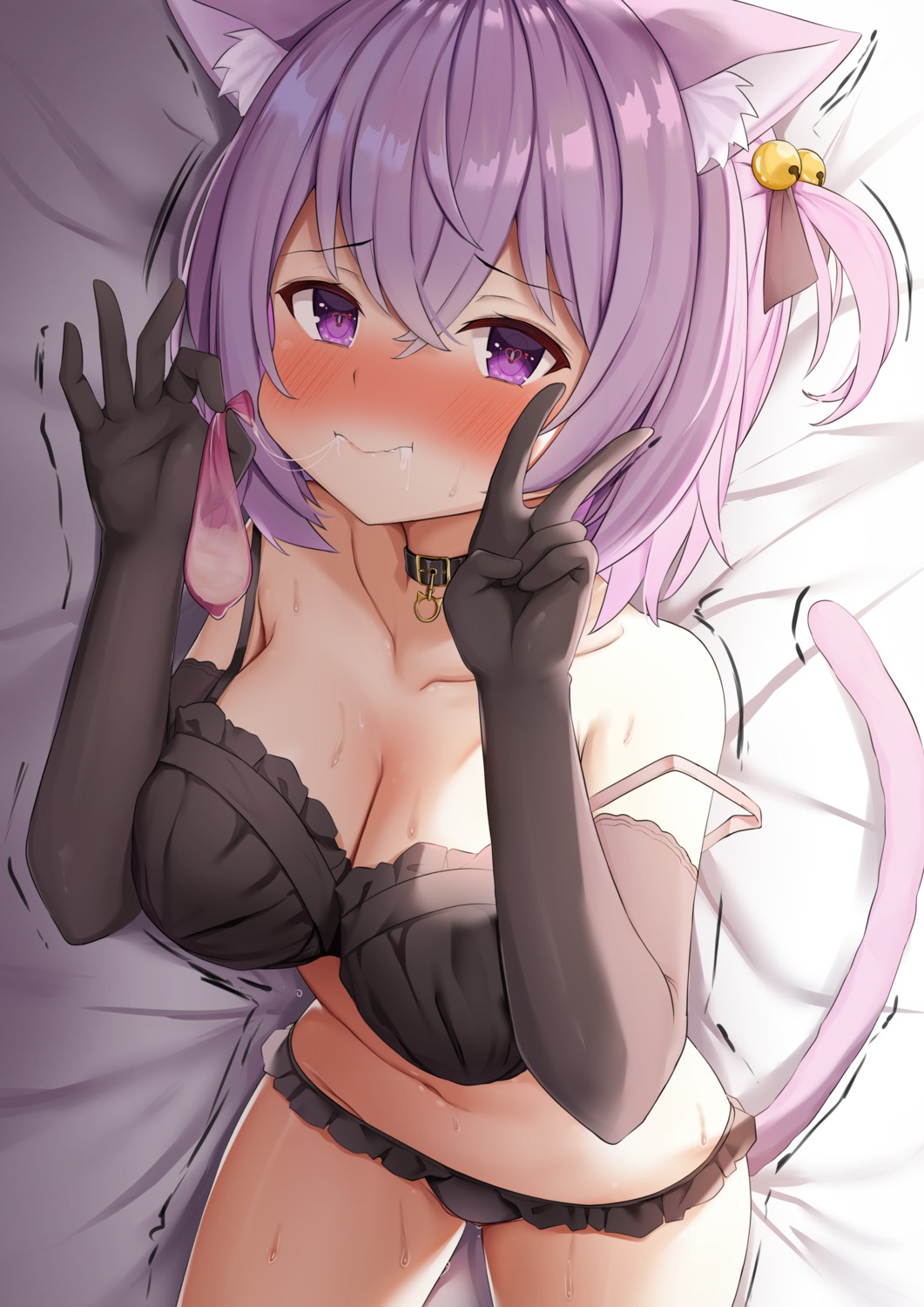 animal_ears bra cum hololive hololive_gamers kusana_(dudqja602) nekomata_okayu nekomimi pantsu tail