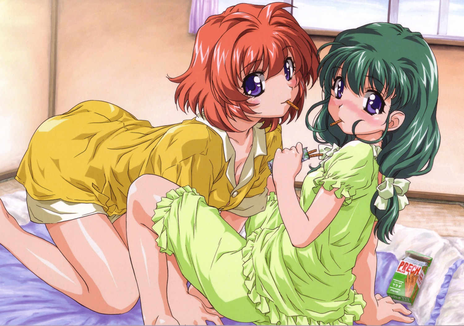 miyafuji_miina onegai_twins onodera_karen pajama uon_taraku yuri