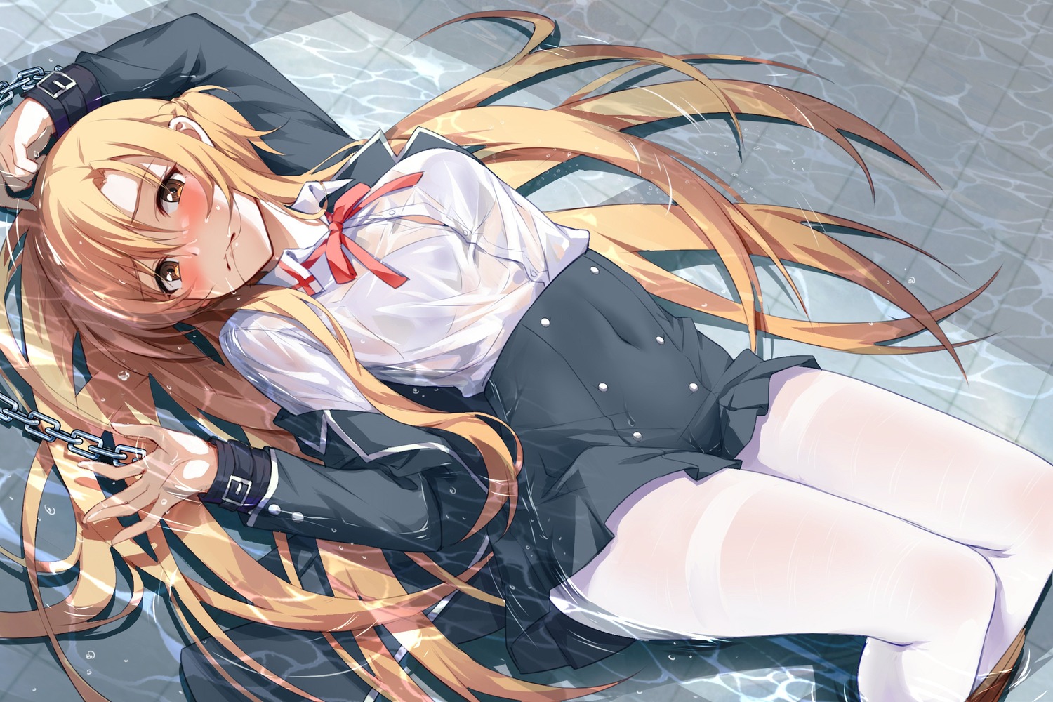 asuna_(sword_art_online) bondage bra devil_heavens pantyhose see_through seifuku skirt_lift sword_art_online wet wet_clothes