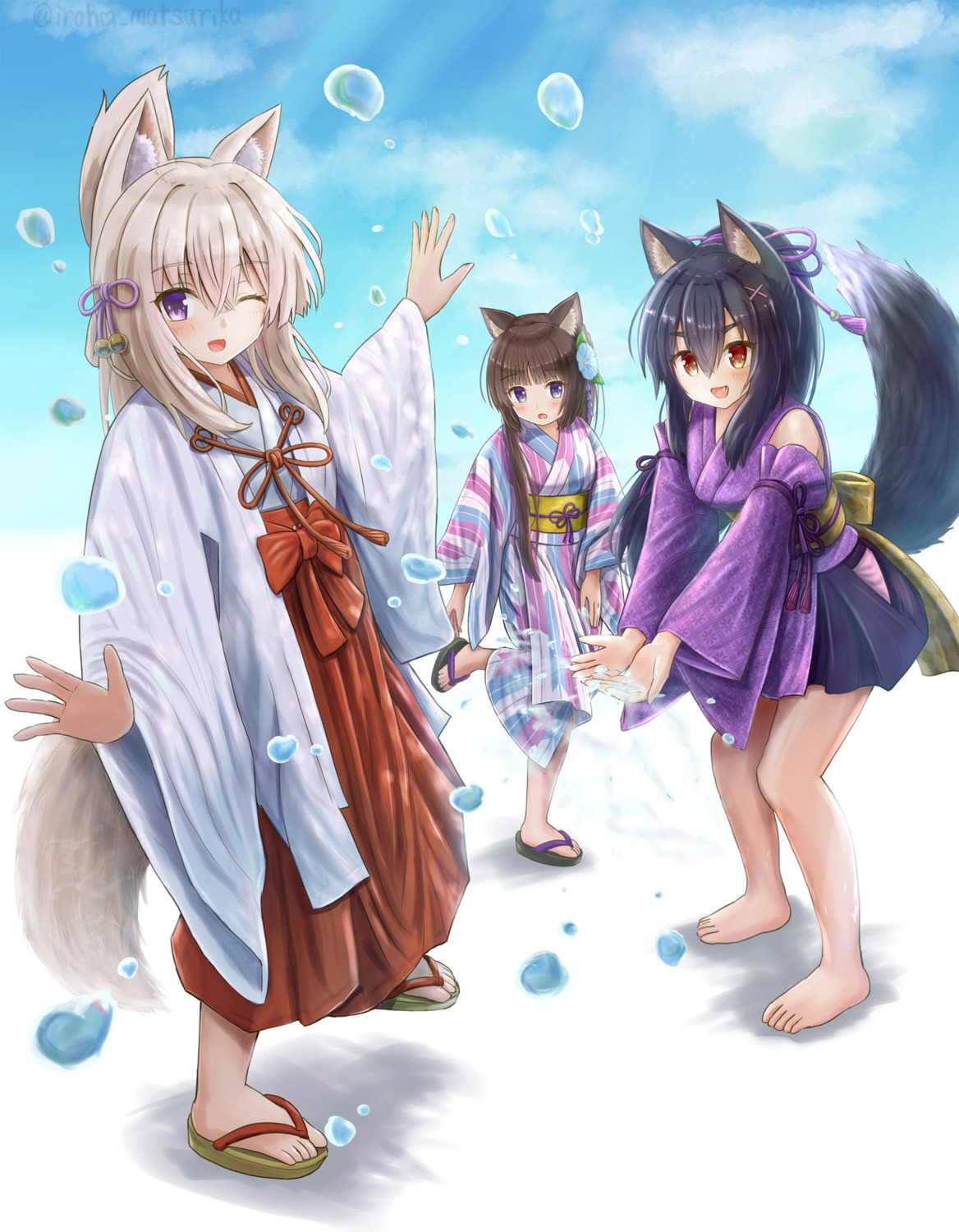 animal_ears iroha_(iroha_matsurika) japanese_clothes kitsune miko tail yukata