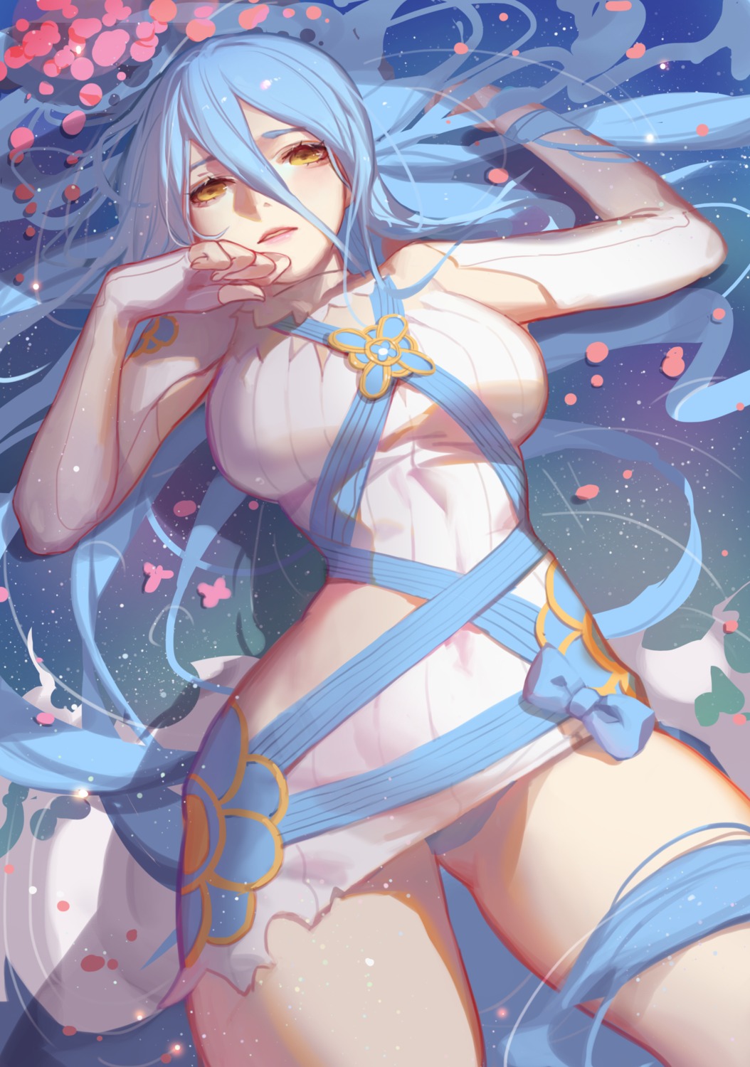 aqua_(fire_emblem) azura_(fire_emblem) dress fire_emblem fire_emblem_if pantsu skirt_lift songjikyo torn_clothes wet