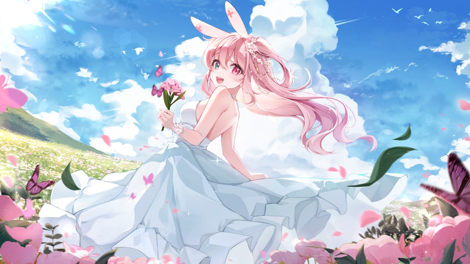 animal_ears bunny_ears dress heterochromia hyeya no_bra summer_dress