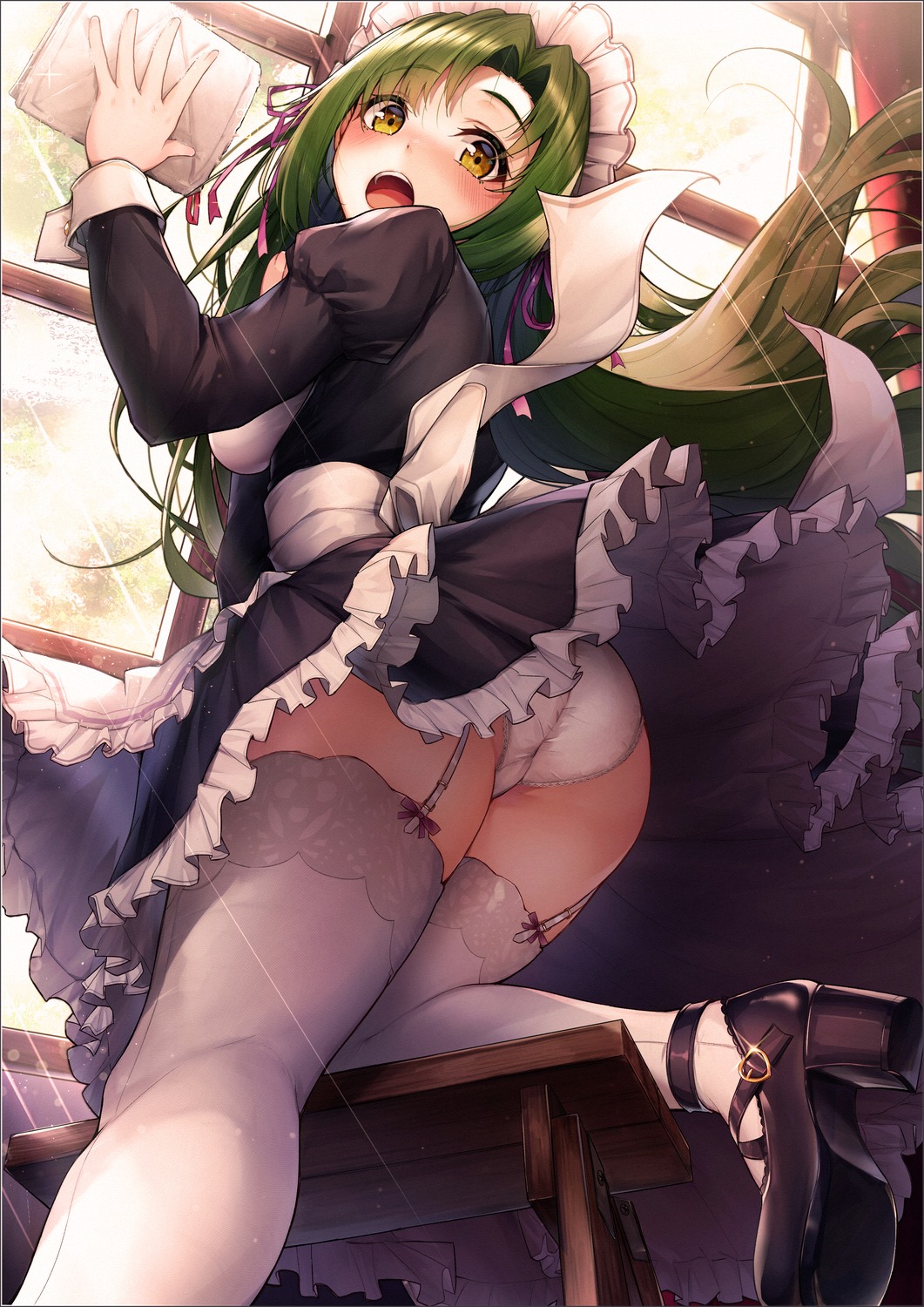 ass heels maid marutenmaruten pantsu skirt_lift stockings thighhighs