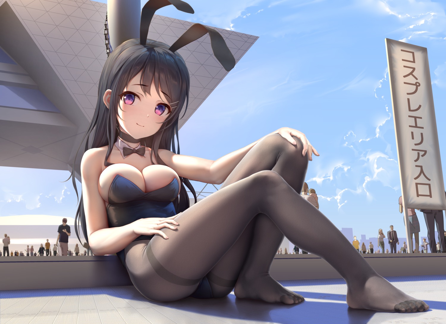 animal_ears bunny_ears bunny_girl feet no_bra pantyhose sakurajima_mai seishun_buta_yarou tokinohimitsu