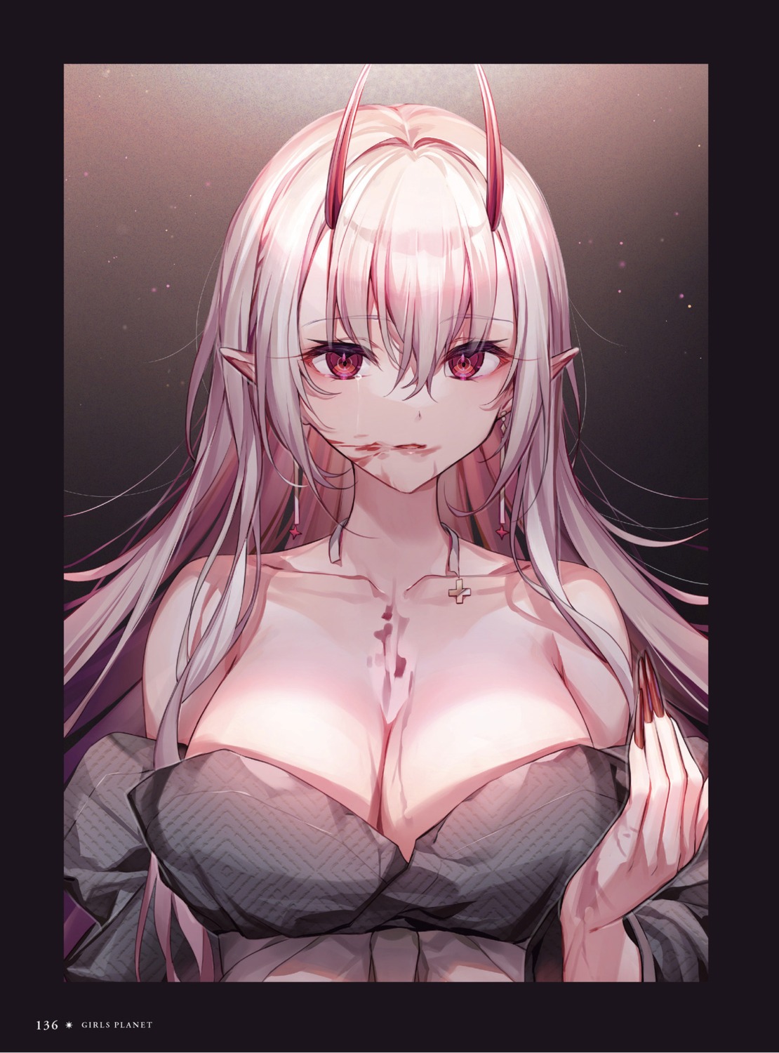 cleavage horns komeshiro_kasu no_bra pointy_ears