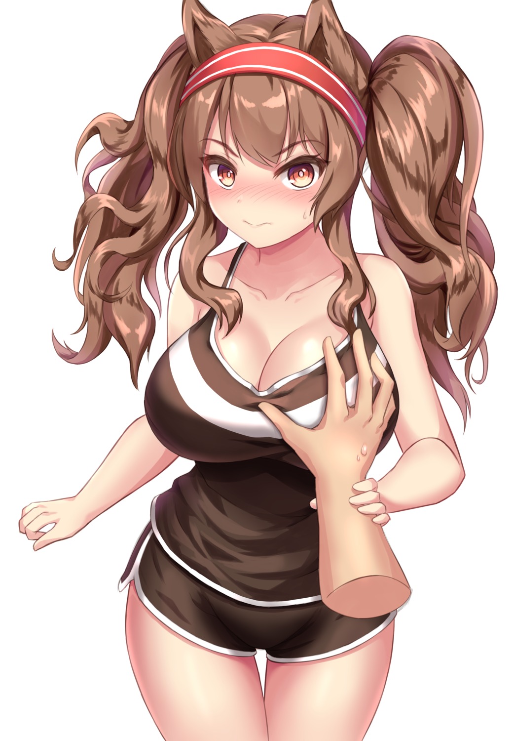 angelina_(arknights) arknights breast_grab cleavage rommeling