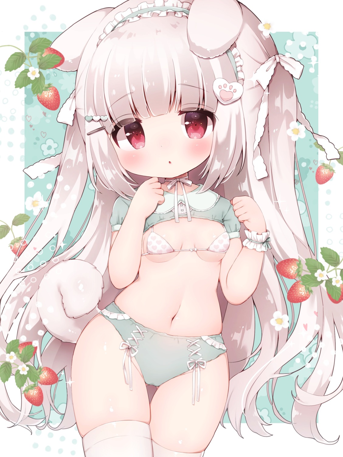 animal_ears bikini cameltoe loli momozu_komamochi swimsuits tail thighhighs