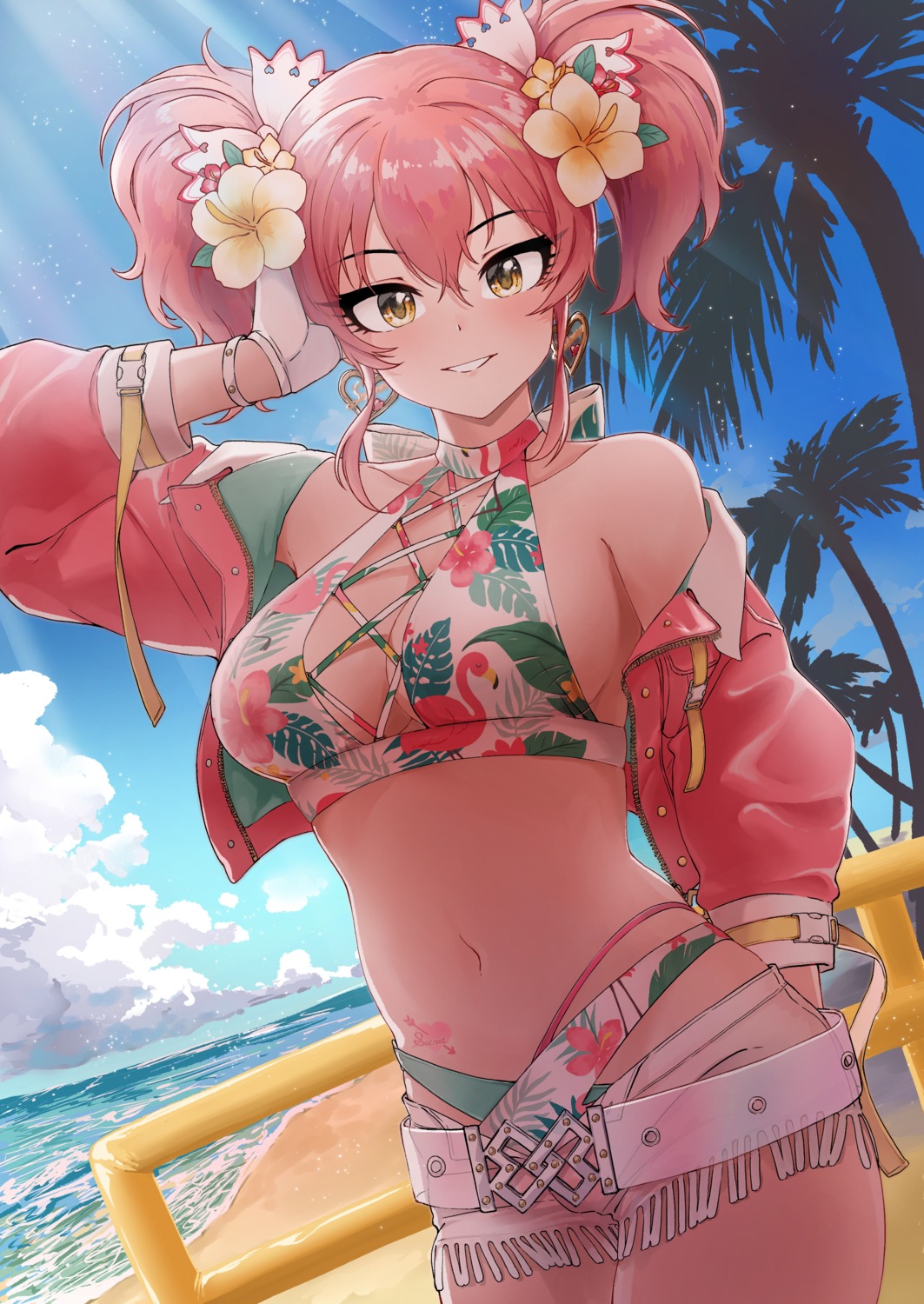 bikini jougasaki_mika open_shirt swimsuits tattoo the_idolm@ster the_idolm@ster_cinderella_girls ushimochi