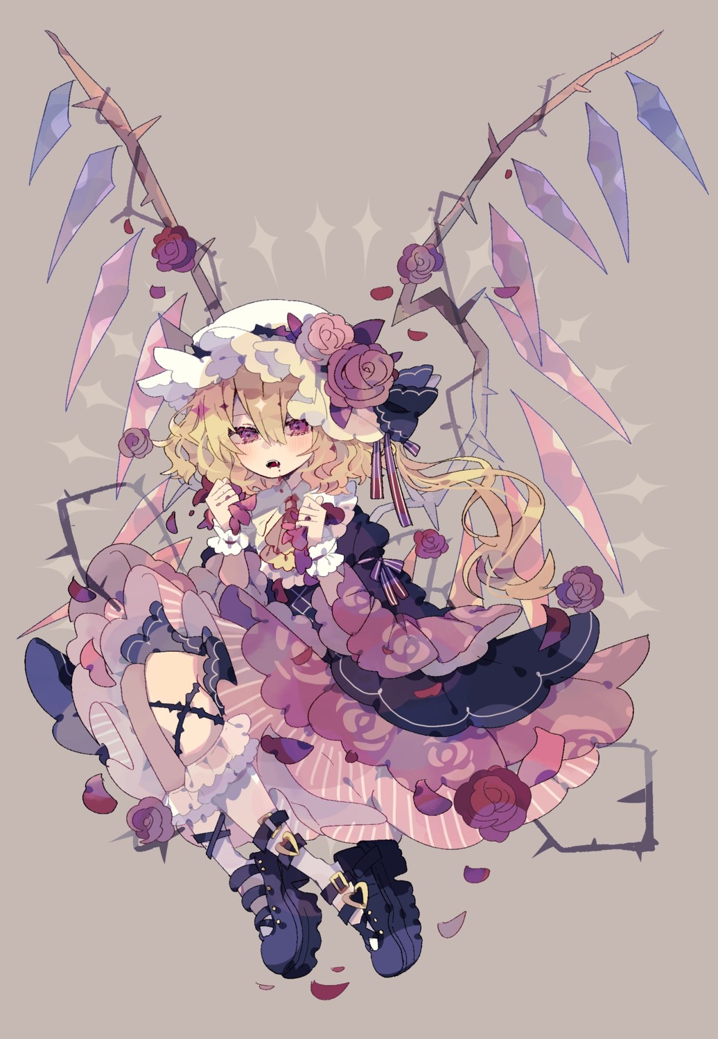 blood dress flandre_scarlet nikorashika skirt_lift touhou wings