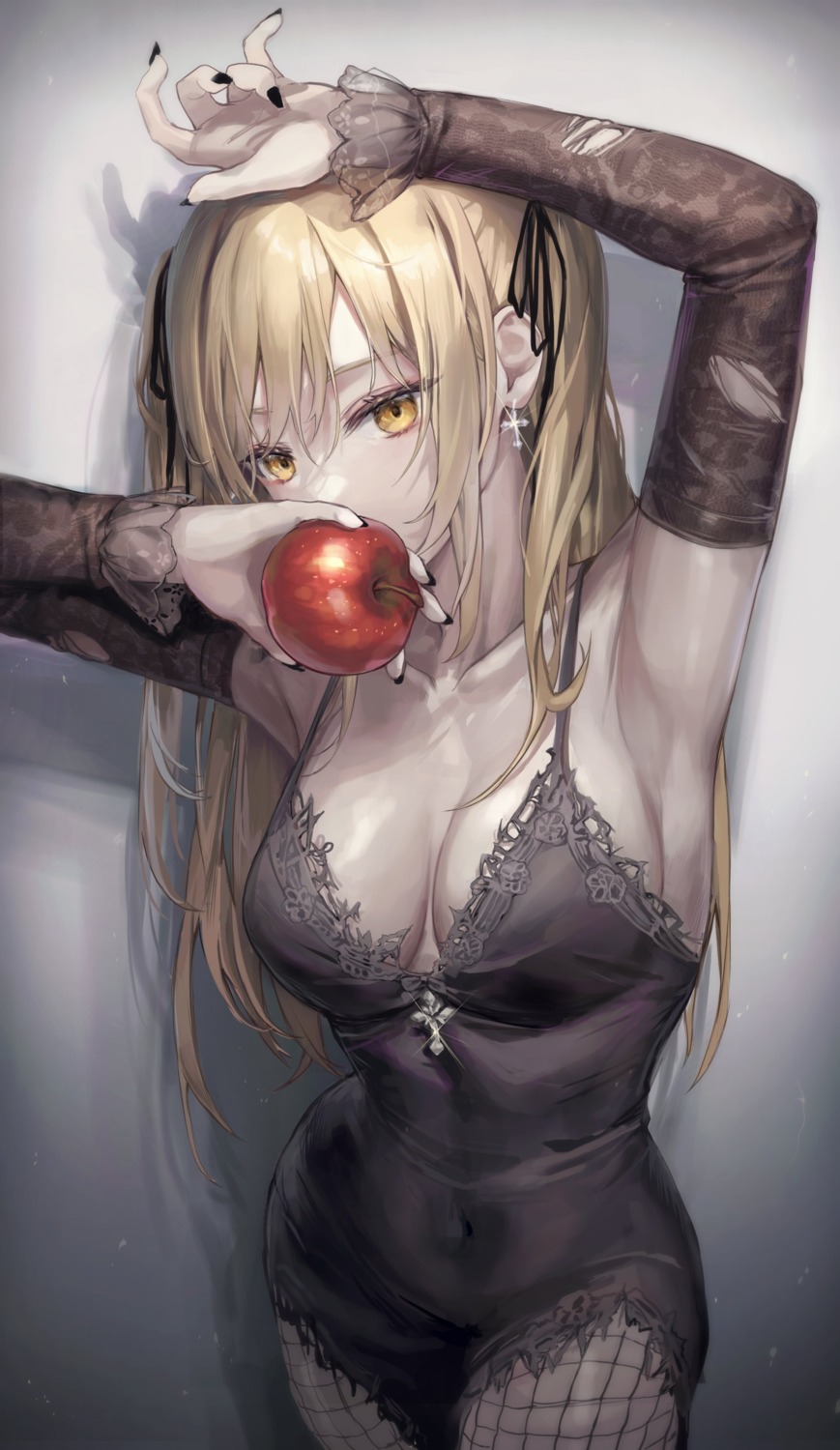 aibek amane_misa death_note fishnets lingerie pantyhose torn_clothes