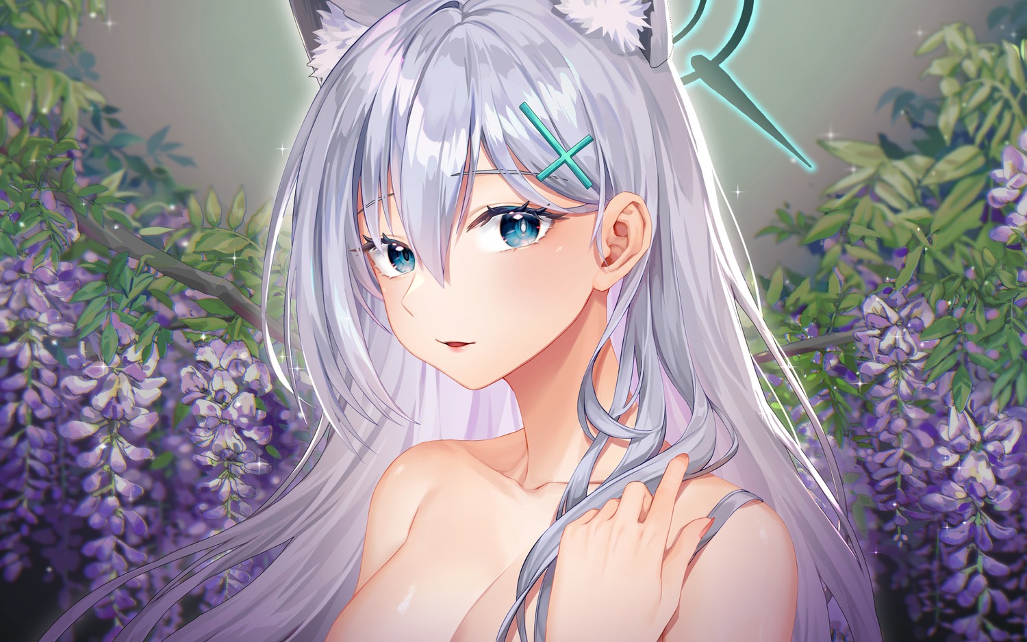 aesice animal_ears blue_archive halo nekomimi shiroko_terror sunaookami_shiroko topless