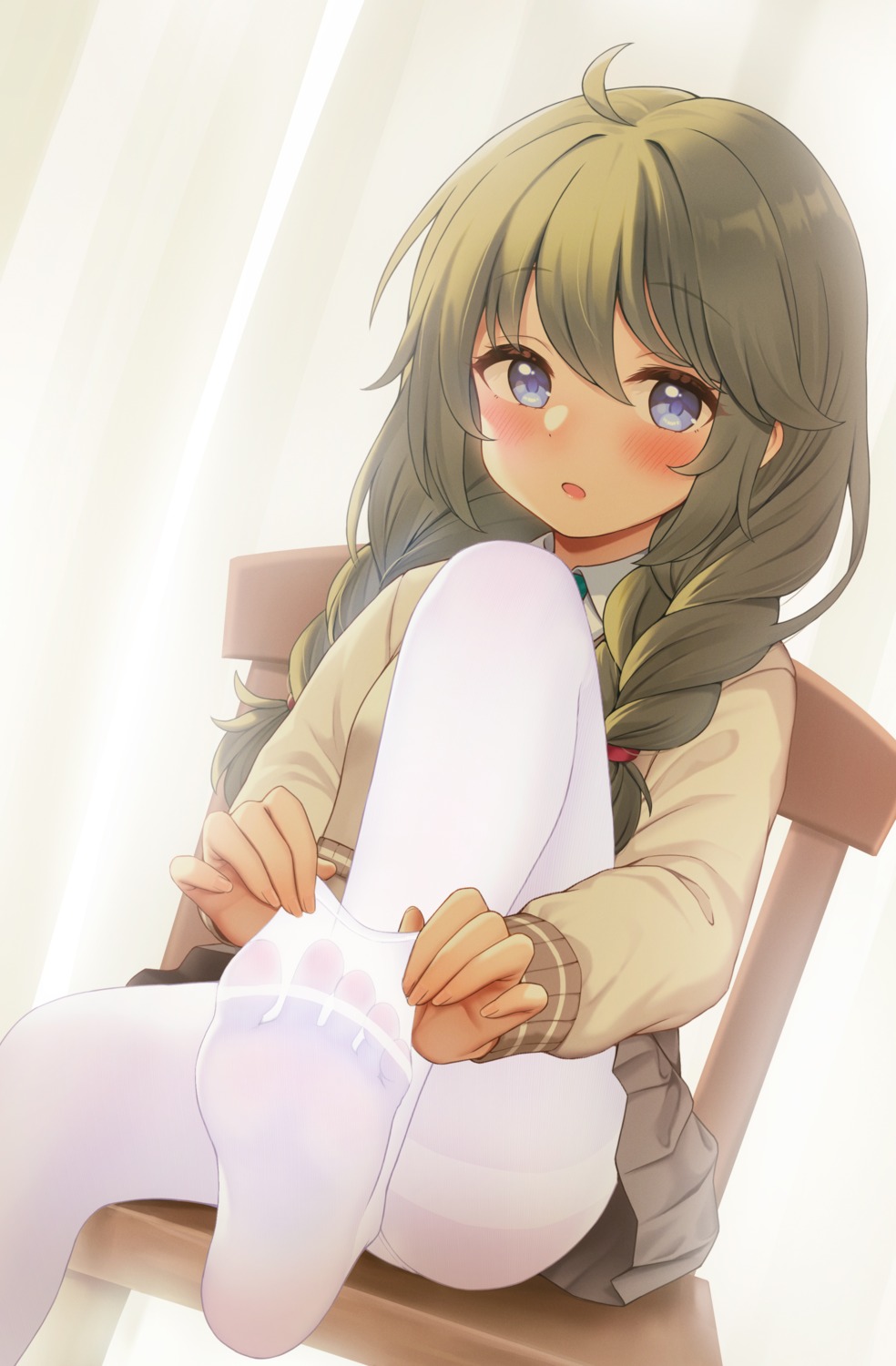 feet fukuro_ko_(greentea) pantsu pantyhose princess_connect princess_connect!_re:dive seifuku shingyouji_yuni skirt_lift sweater