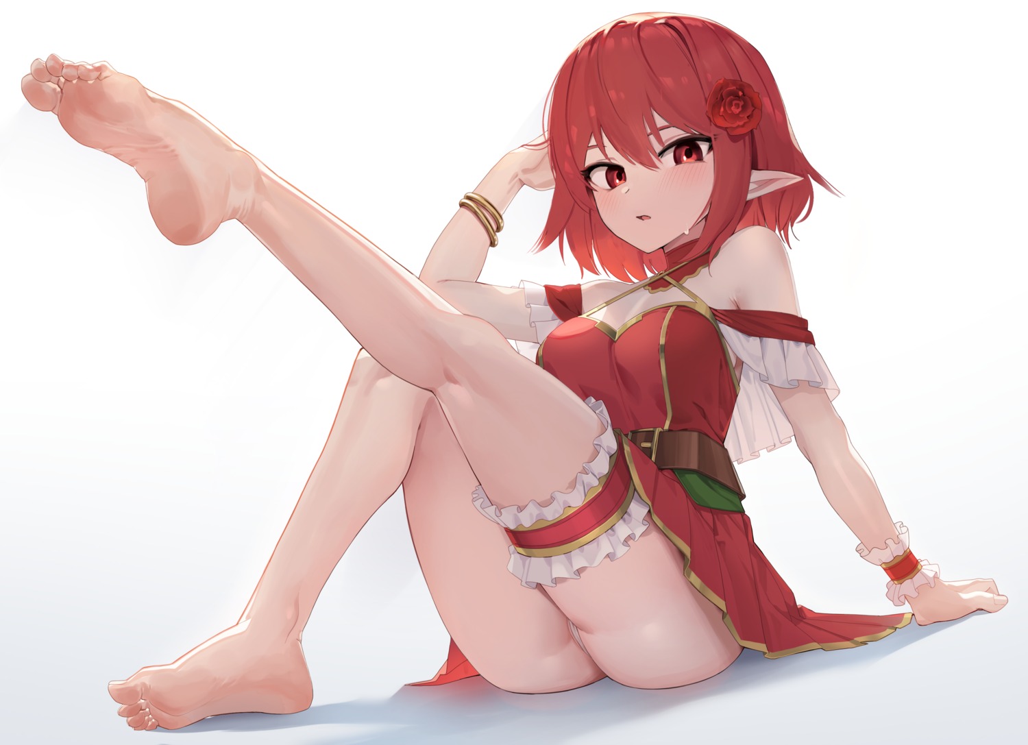 feet garter goback pantsu pointy_ears skirt_lift thong