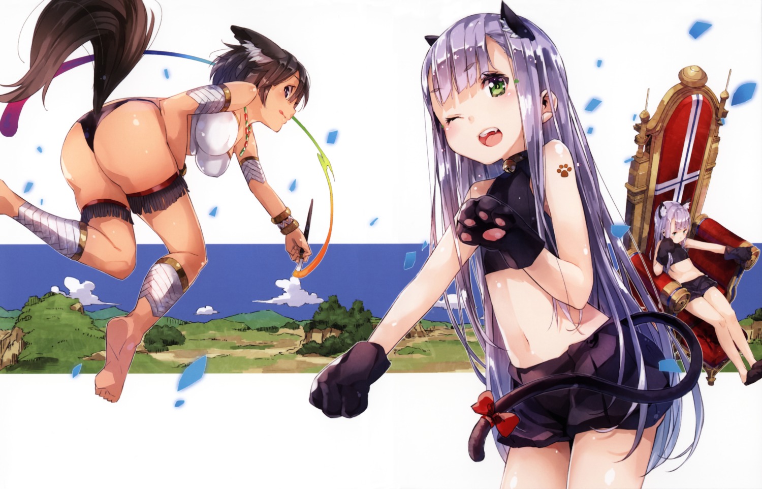 animal_ears ass bikini_armor elbia_hanaiman garter nekomimi outbreak_company petralka_anne_eldant_iii tail tattoo yuugen