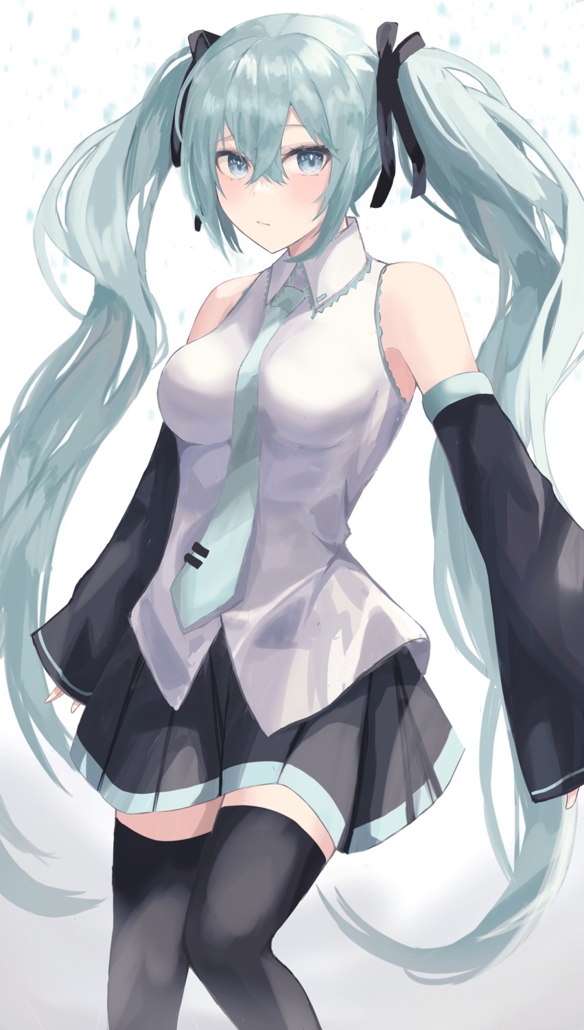 hatsune_miku headphones onemuikun-b thighhighs vocaloid