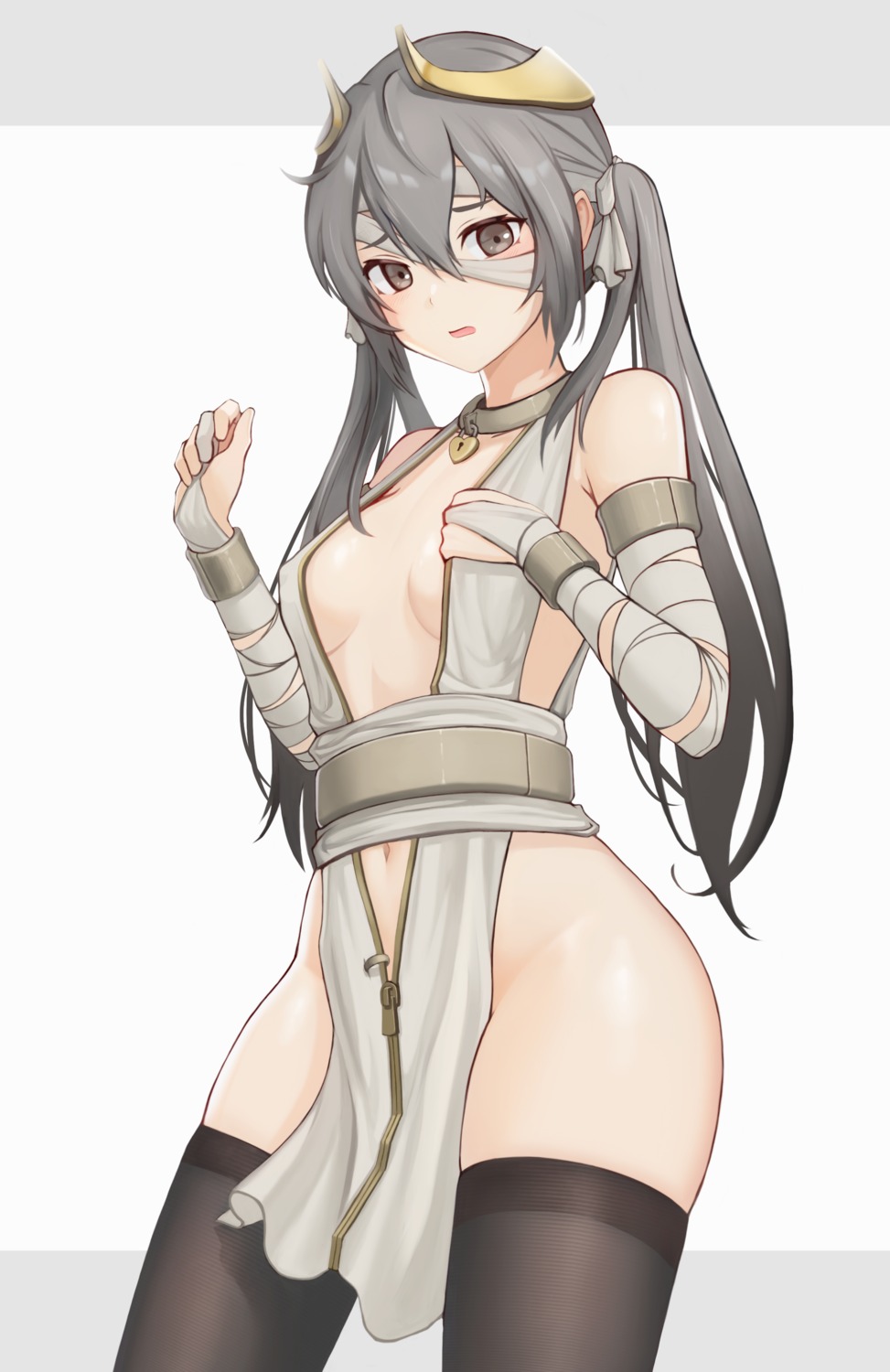 bandages dori_(9720xyz) erect_nipples no_bra nopan thighhighs