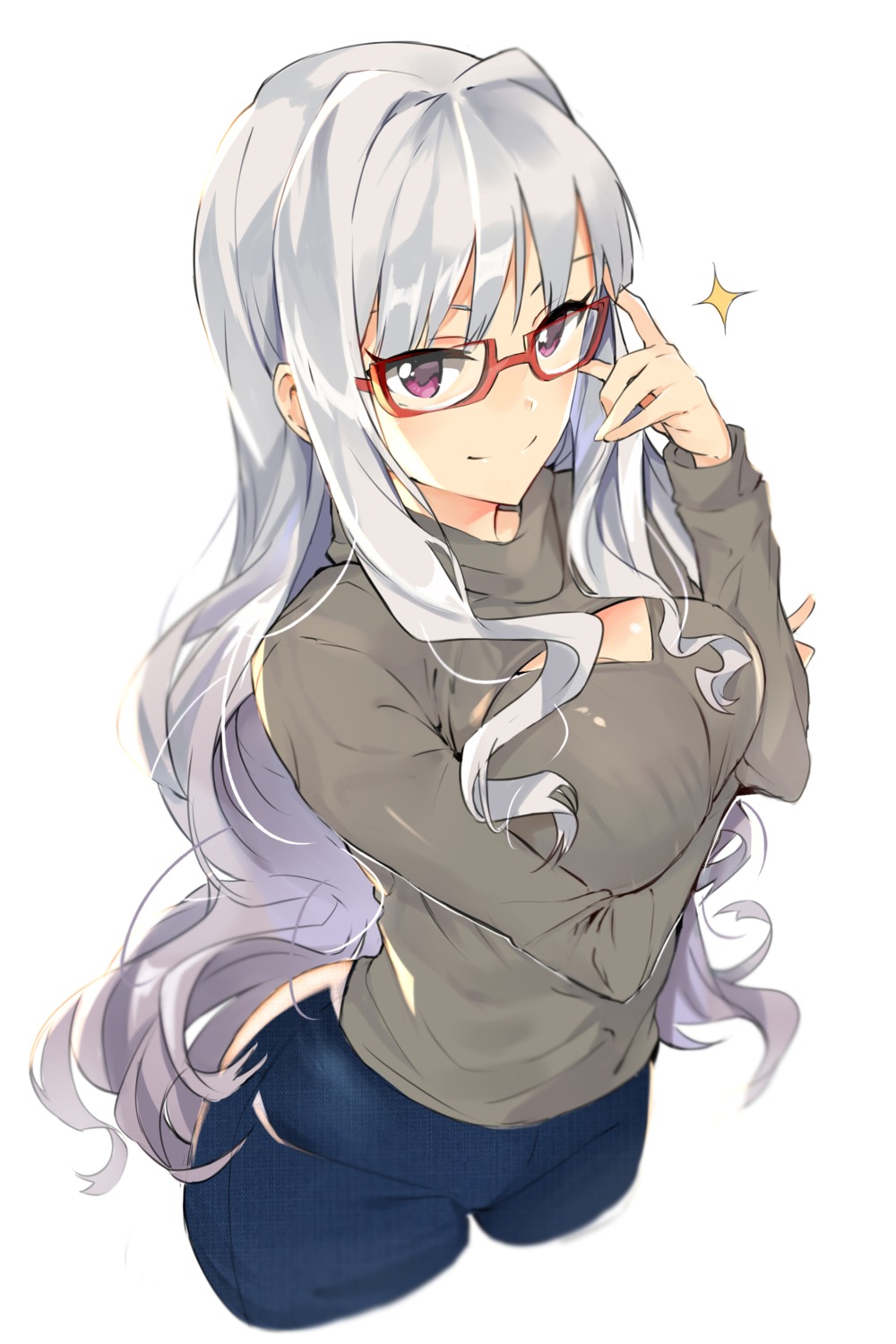 breast_hold megane shijou_takane sweater the_idolm@ster tuxedo_de_cat