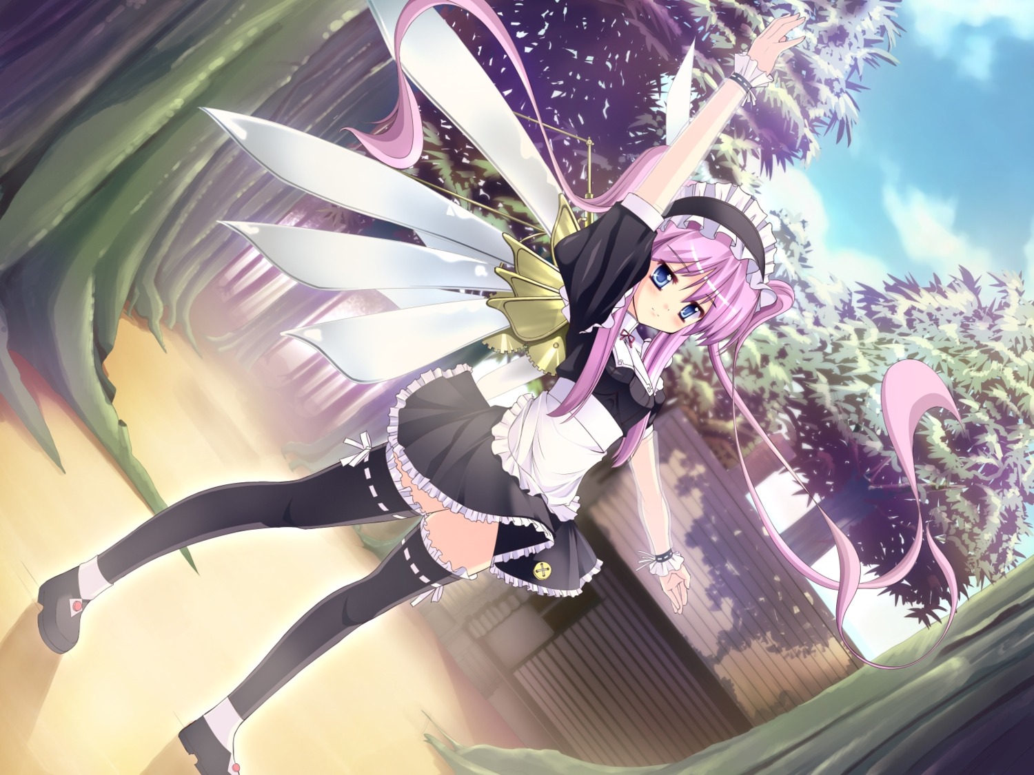 maid natsumiya_yuzu thighhighs wallpaper wings