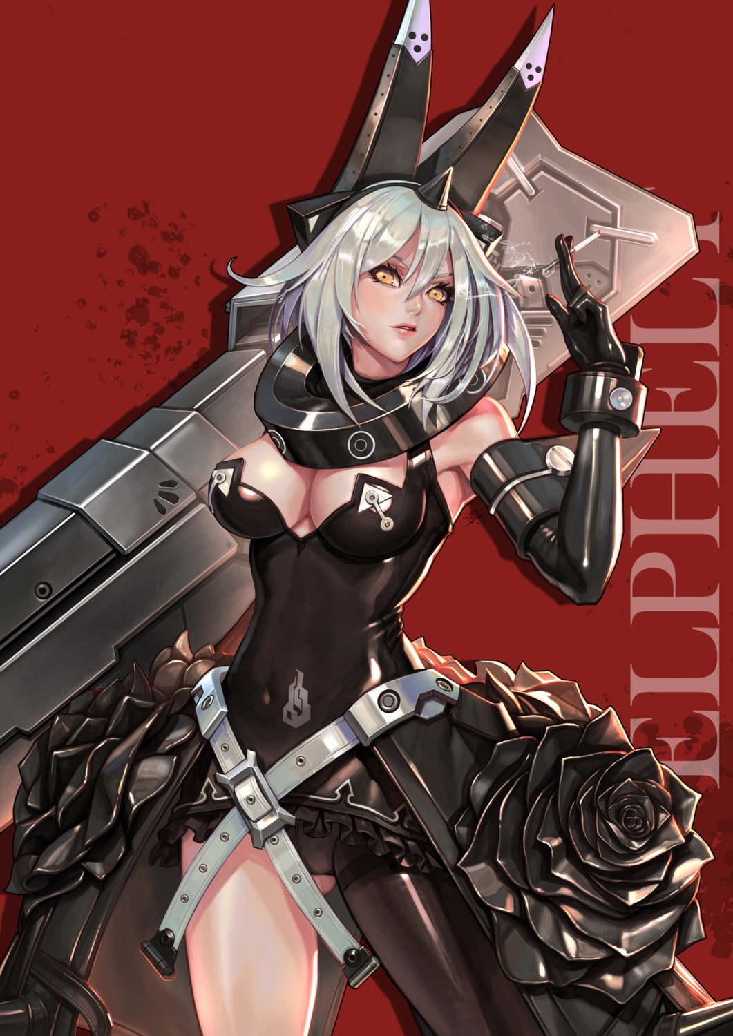 animal_ears cleavage daejun_park elphelt_valentine guilty_gear horns smoking weapon