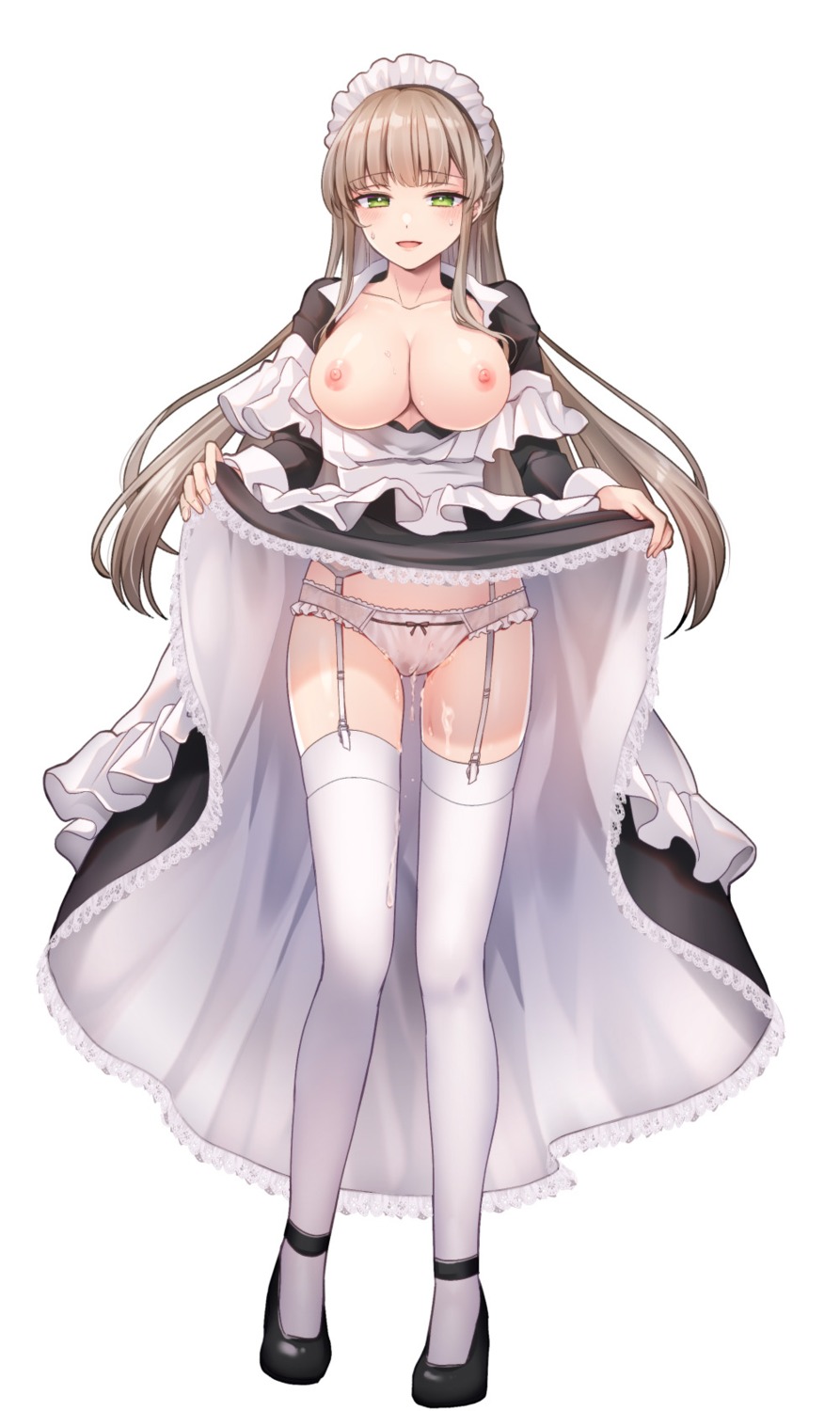 asahi_yanagi breasts cum garter_belt maid nipples no_bra open_shirt pantsu skirt_lift stockings thighhighs