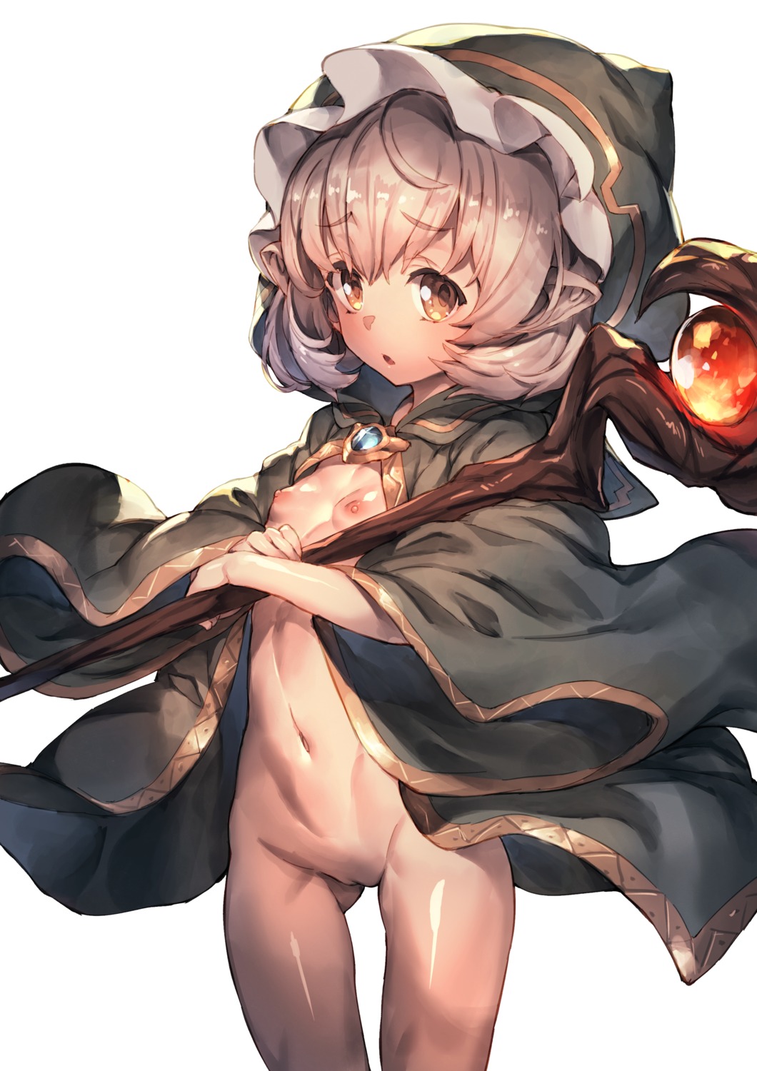 granblue_fantasy loli naked_cape nipples pointy_ears pussy redcomet uncensored weapon