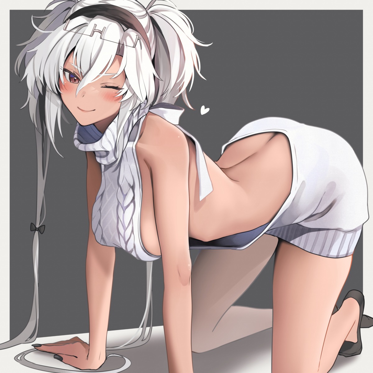 ass kantai_collection musashi_(kancolle) no_bra nopan sweater yunamaro