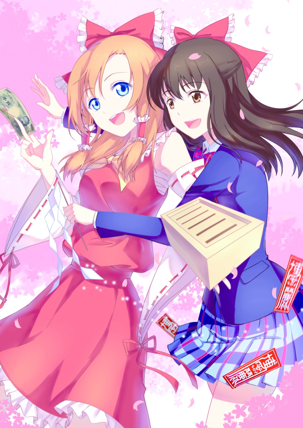 cosplay crossover gogatsu_fukuin hakurei_reimu kousaka_honoka love_live! sarashi seifuku touhou