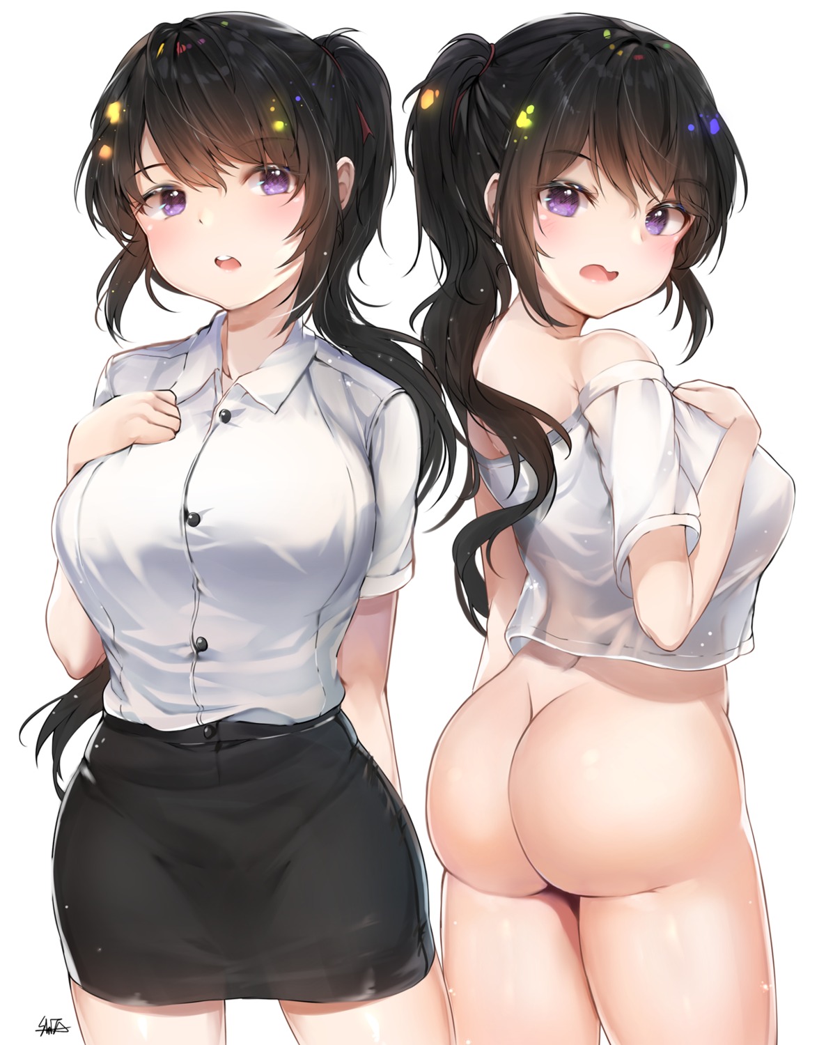 ass bottomless dress_shirt hiromaster_sinta_jh see_through