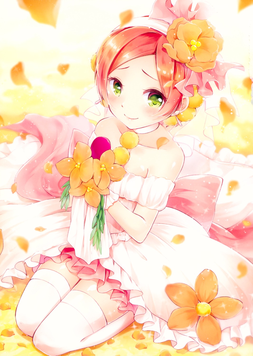 dress hoshizora_rin love_live! natsu thighhighs wedding_dress