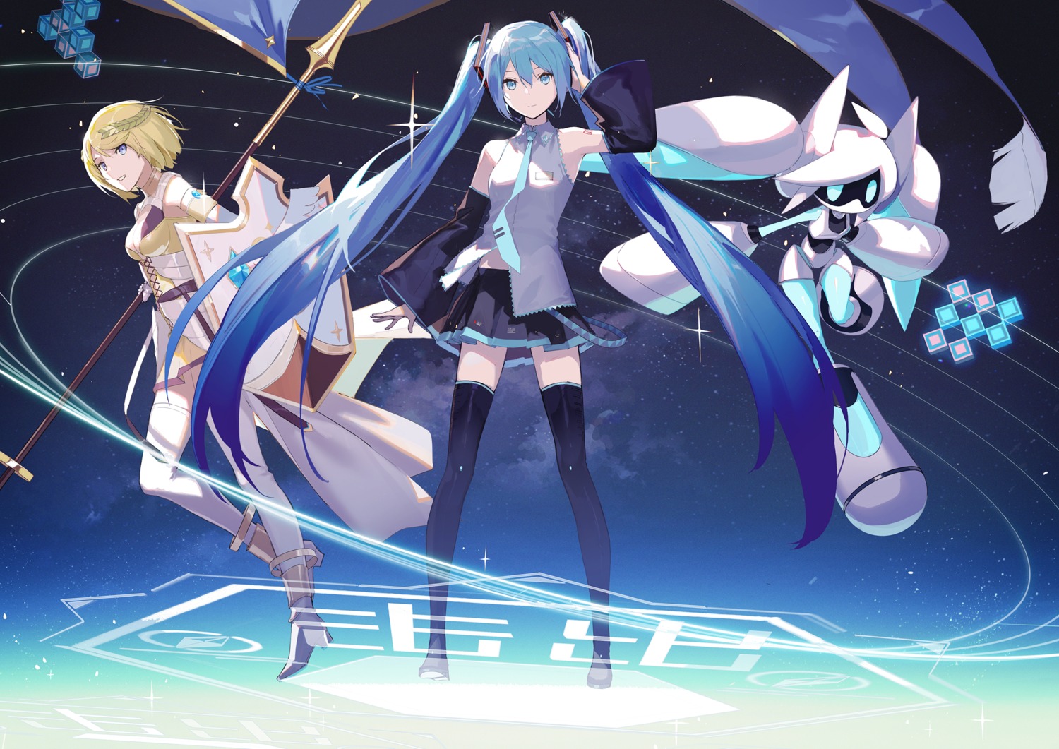 armor hatsune_miku heels kieed tattoo thighhighs vocaloid weapon