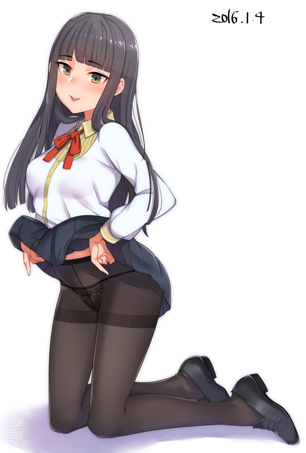 kyuuso_inukami pantsu pantyhose seifuku skirt_lift