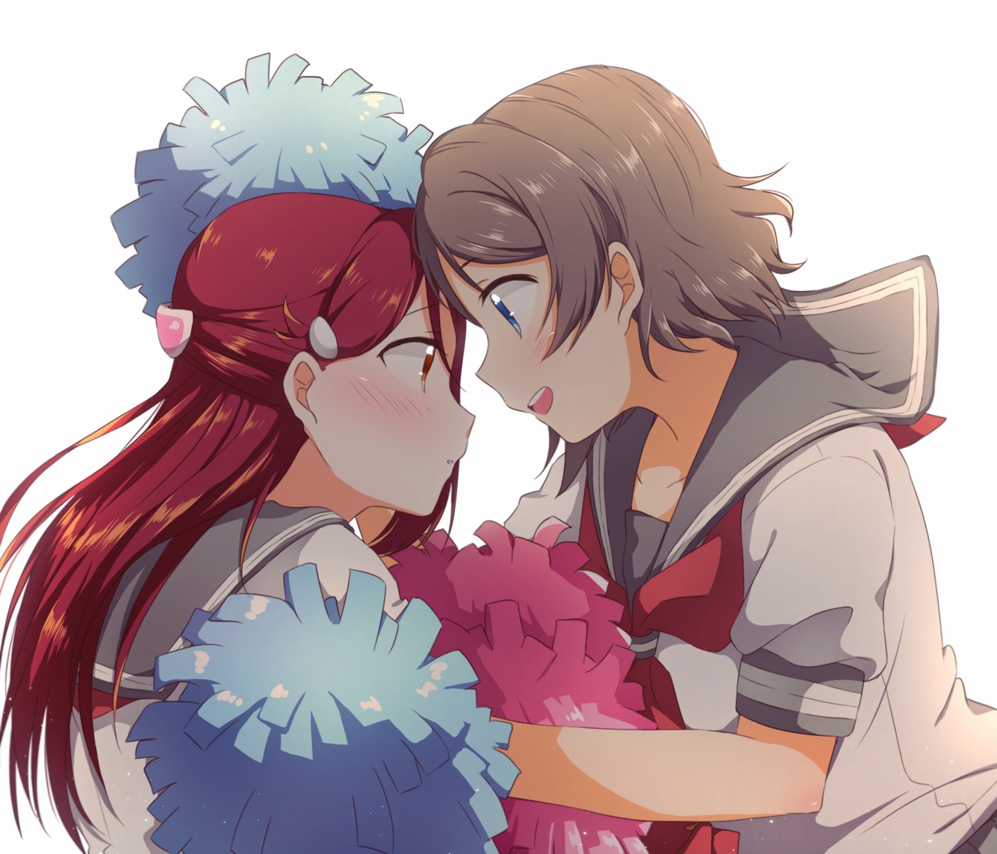 cheerleader love_live!_sunshine!! sakurauchi_riko seifuku watanabe_you yuchi_(salmon-1000) yuri