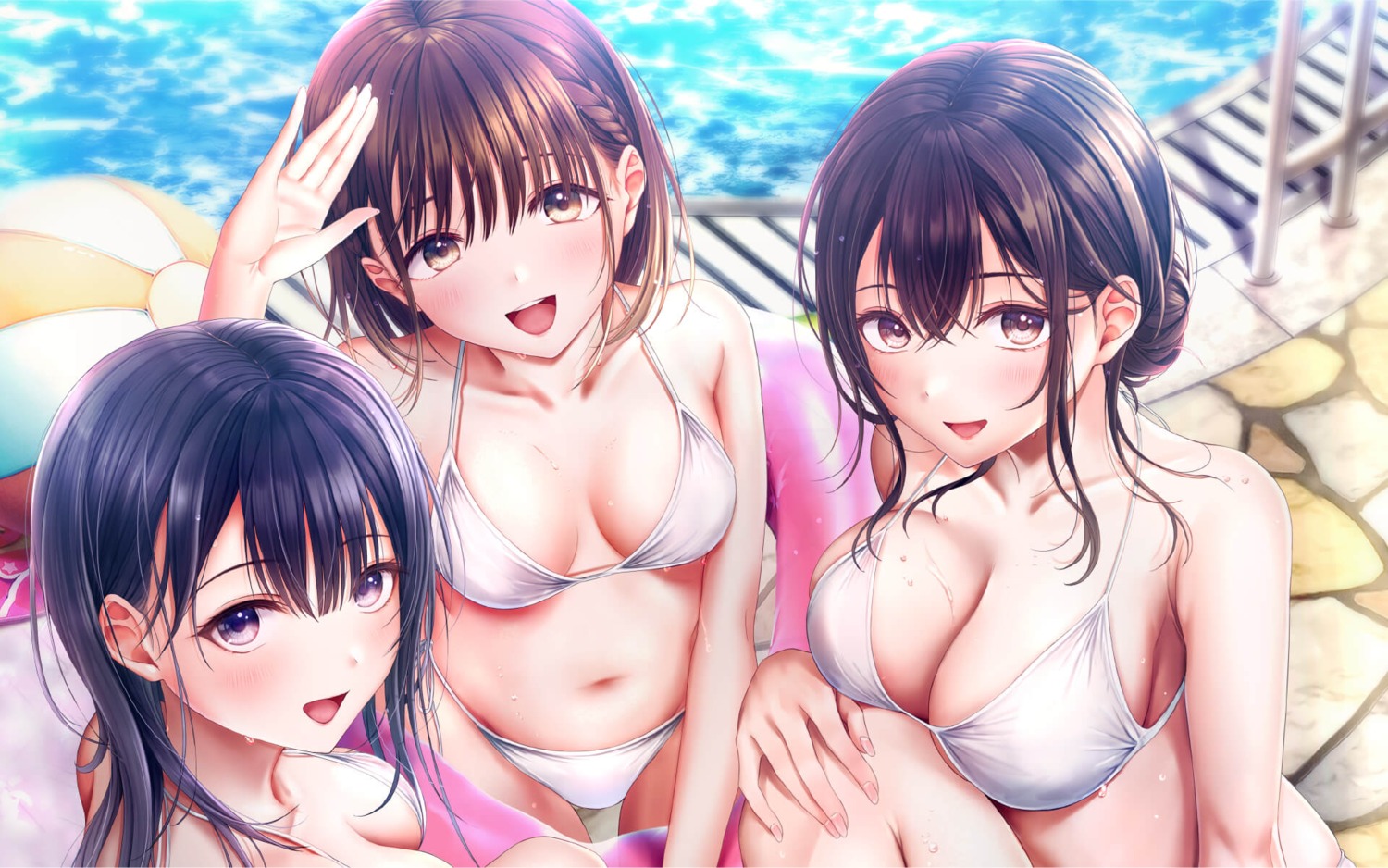 bikini bikini_top entergram hazuki_gyokuto kirisawa_saki konomi_yui seifuku_kanojo seifuku_kanojo_2 swimsuits tamayori_himari wet yahiro_mio