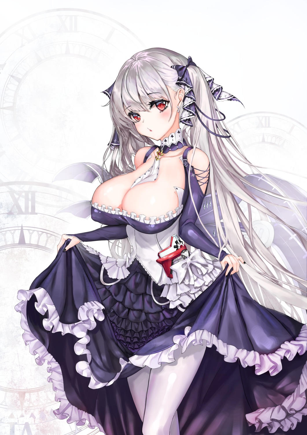 azur_lane erect_nipples formidable_(azur_lane) gothic_lolita lolita_fashion no_bra pantyhose skirt_lift solaris_(sinhyg)