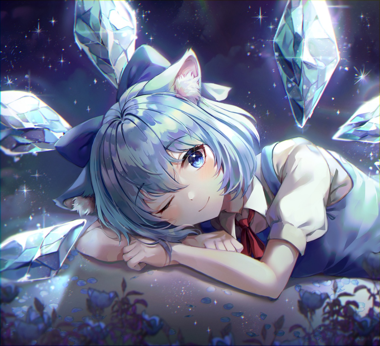 animal_ears cirno mirage_(rairudiseu) nekomimi touhou wings