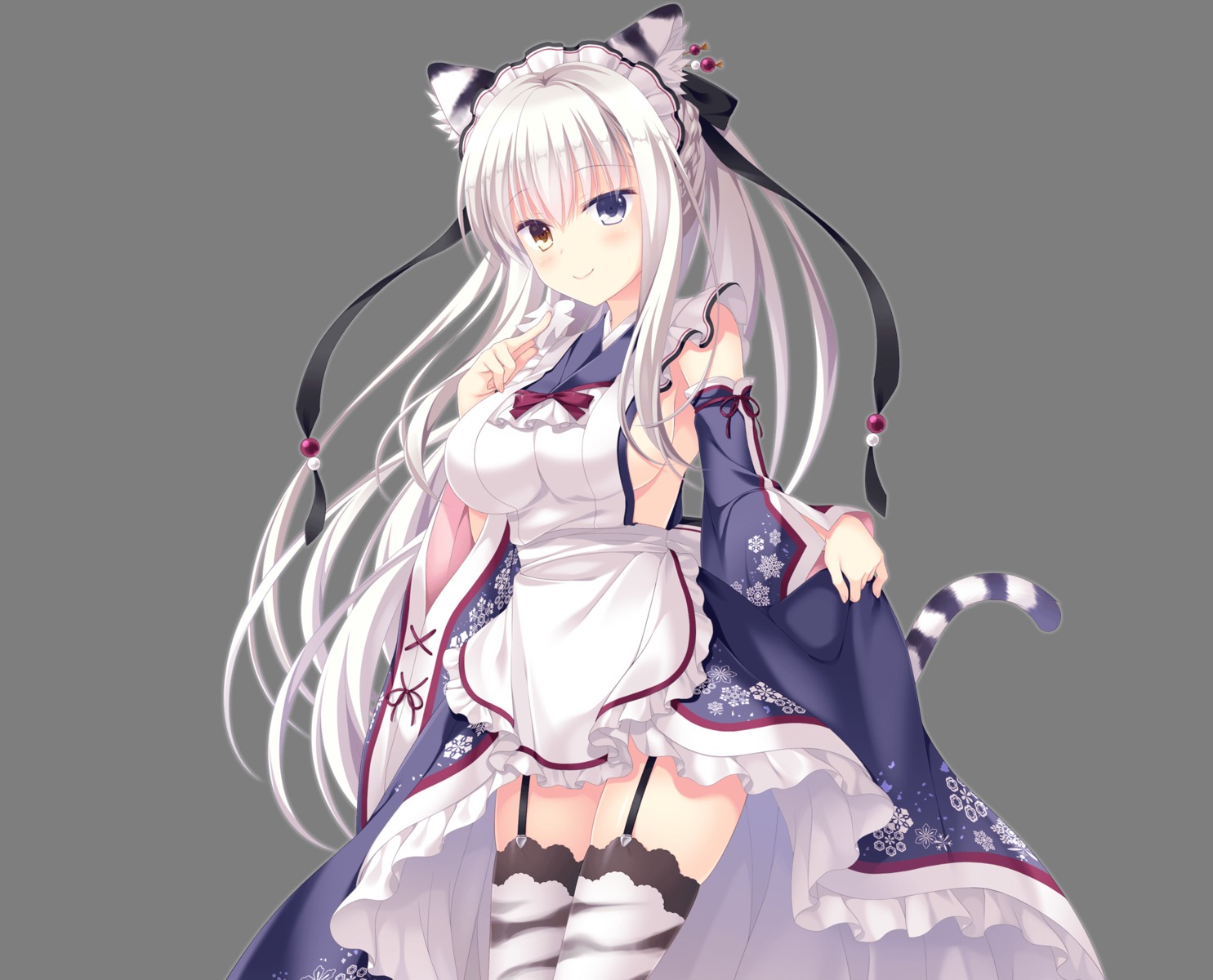 animal_ears heterochromia ishikawa_sana maid neko-nin_exheart neko-nin_exheart_3 nekomimi no_bra skirt_lift stockings tail takano_yuki thighhighs transparent_png wa_maid whirlpool