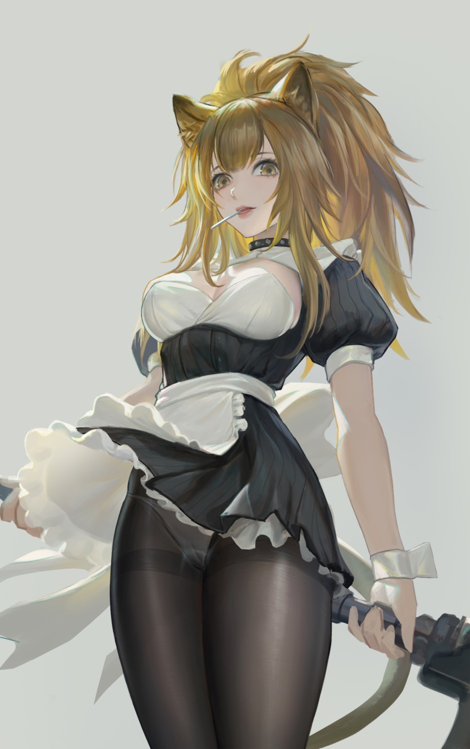 animal_ears arknights cleavage maid pantsu pantyhose siege_(arknights) skirt_lift weapon youyi_(jiam009)