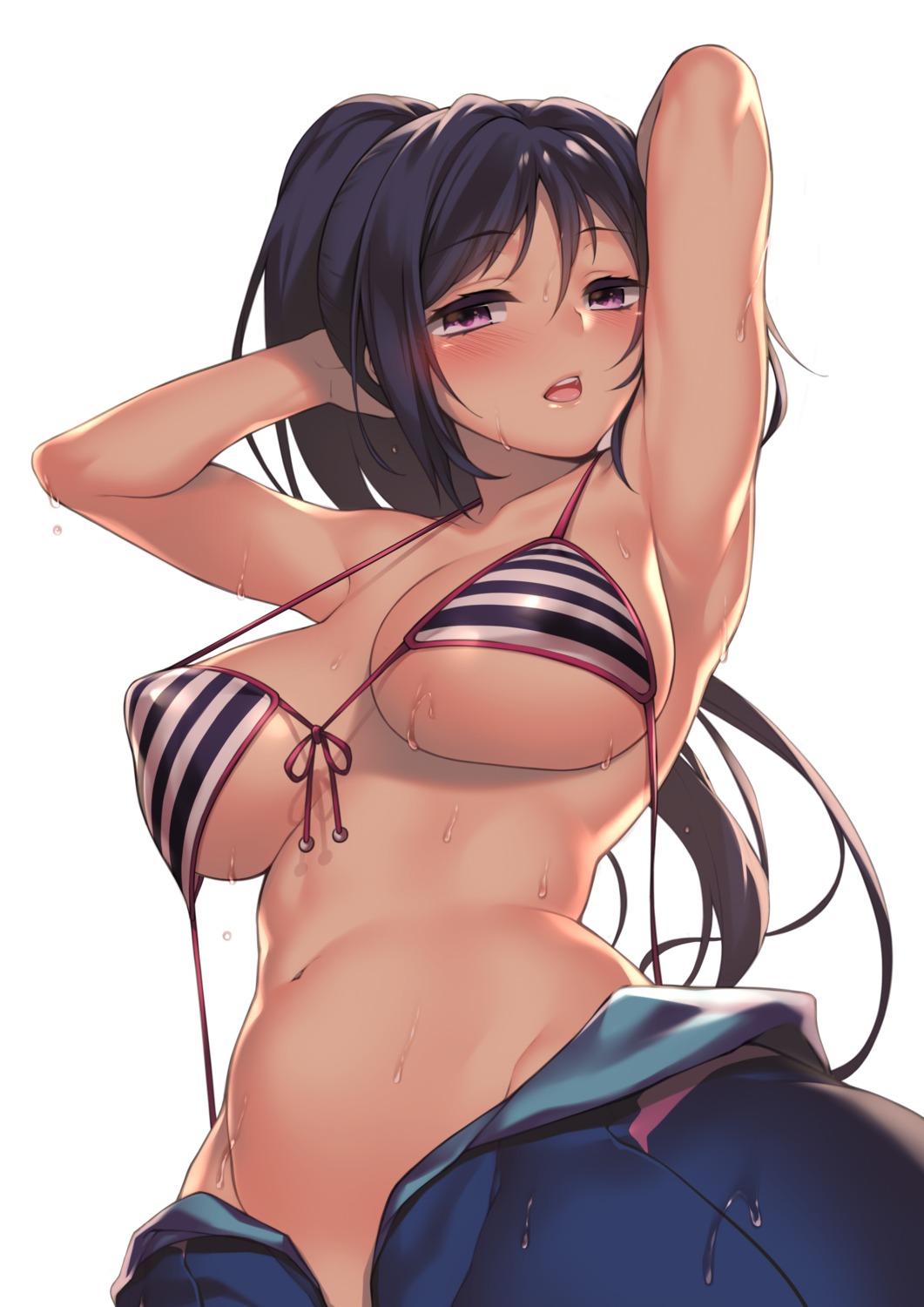 bikini_top bodysuit cleavage erect_nipples fuya_(tempupupu) love_live!_sunshine!! matsuura_kanan open_shirt swimsuits underboob