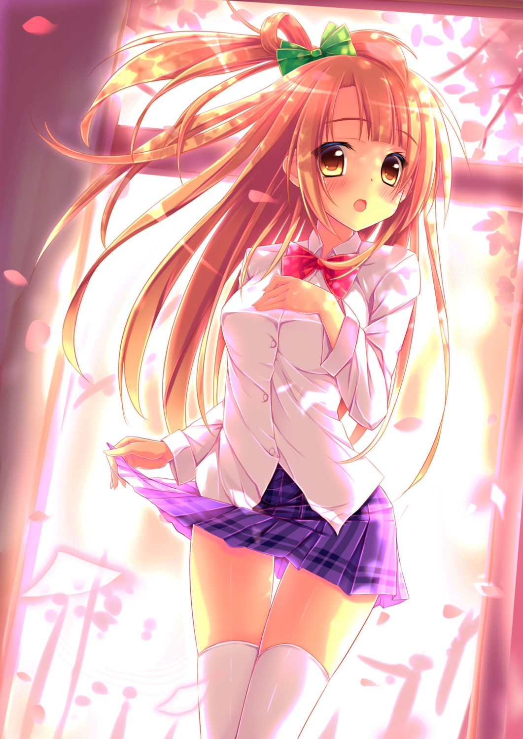 love_live! minami_kotori nanairo_fuusen seifuku skirt_lift thighhighs