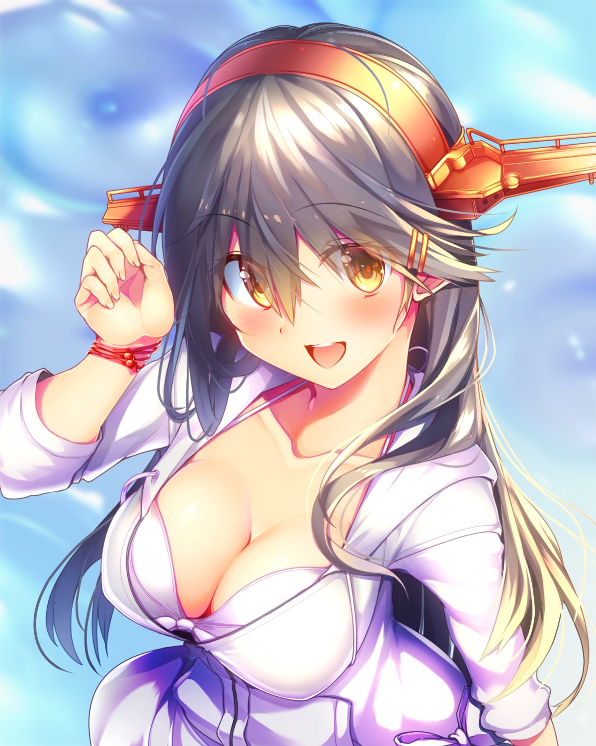 bra cleavage haruna_(kancolle) kantai_collection open_shirt tsukui_kachou