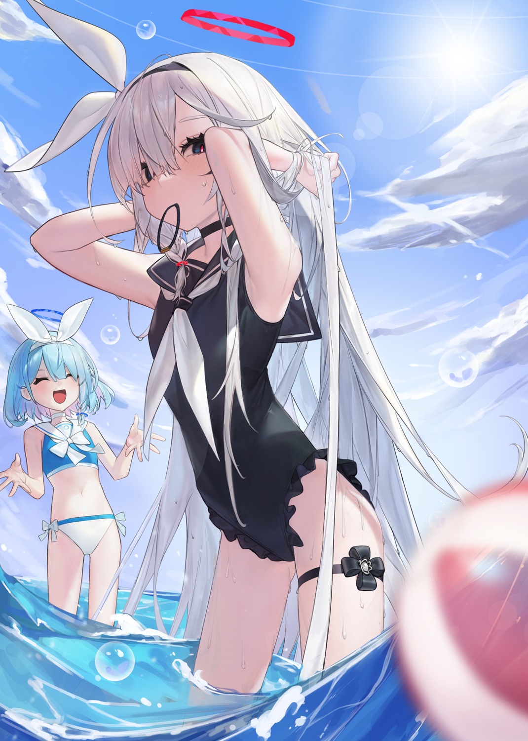 arona_(blue_archive) bikini blue_archive garter halo loli plana_(blue_archive) snacks00 swimsuits wet