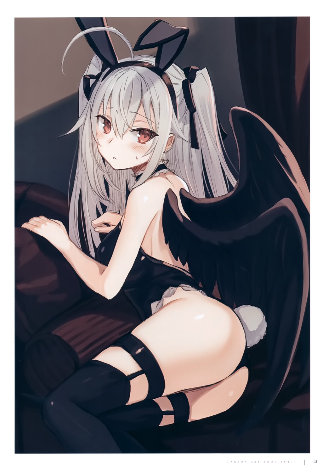 animal_ears bunny_ears bunny_girl crown garter no_bra sketch stockings tail thighhighs wings yashiro_seika