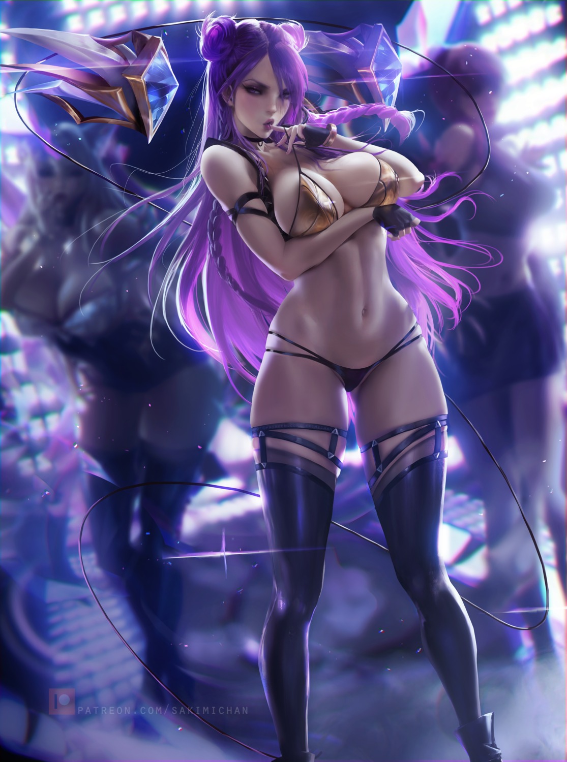 ahri bikini breast_hold kai'sa league_of_legends sakimichan swimsuits thighhighs