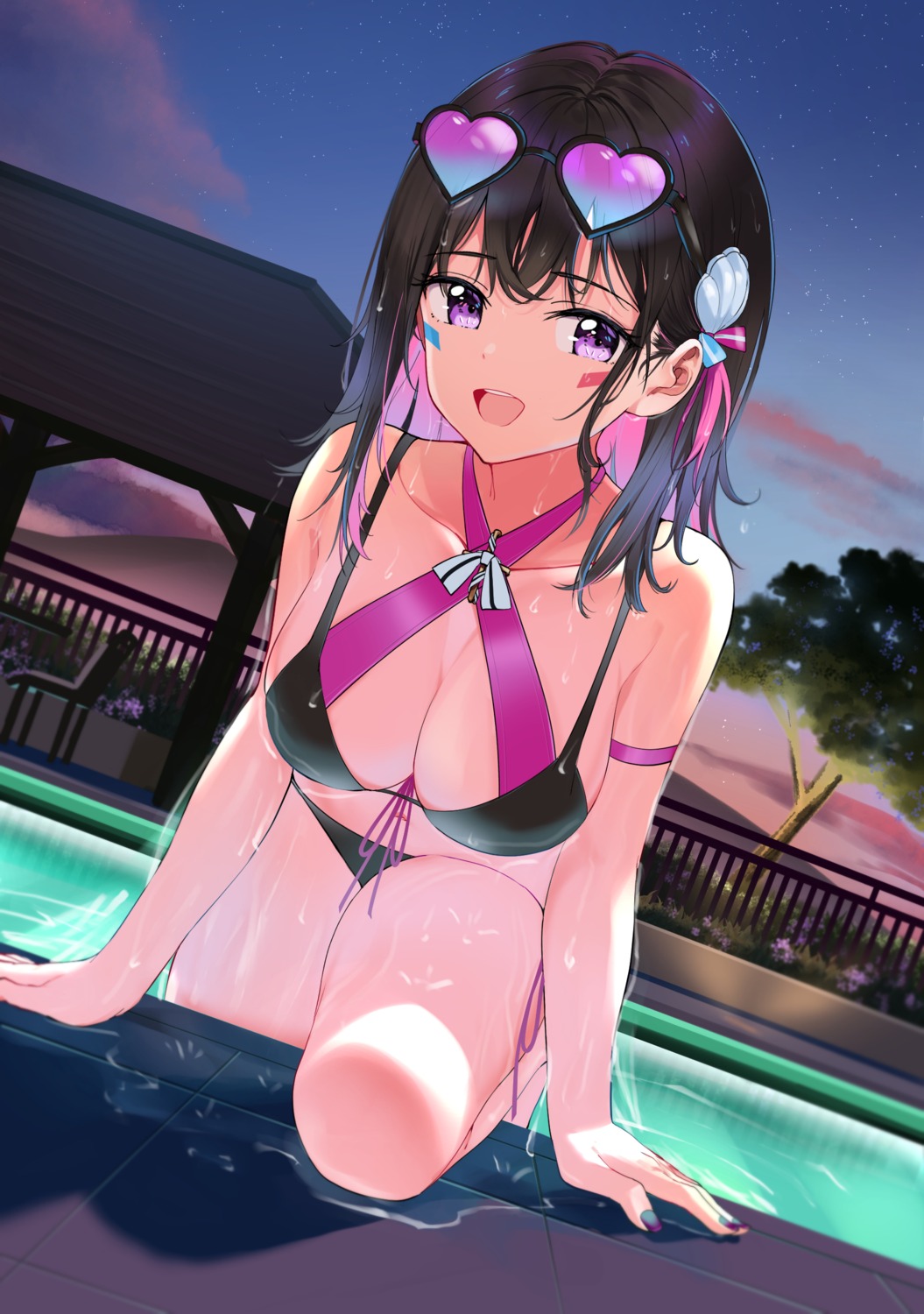 azki_(hololive) bikini hololive megane nonbire swimsuits wet