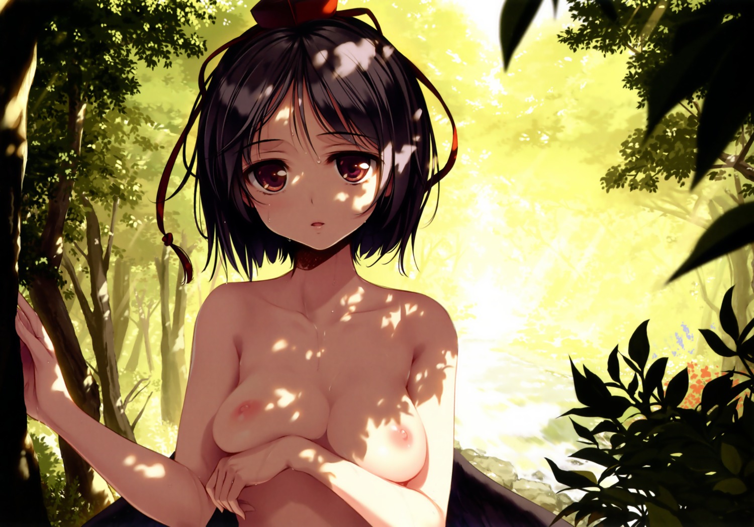 breast_hold gekidoku_shoujo ke-ta naked nipples shameimaru_aya touhou wet wings