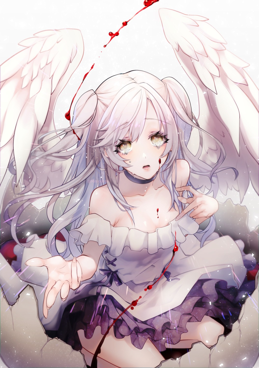 blood cleavage mitsuki_(m-tsuki) no_bra wings