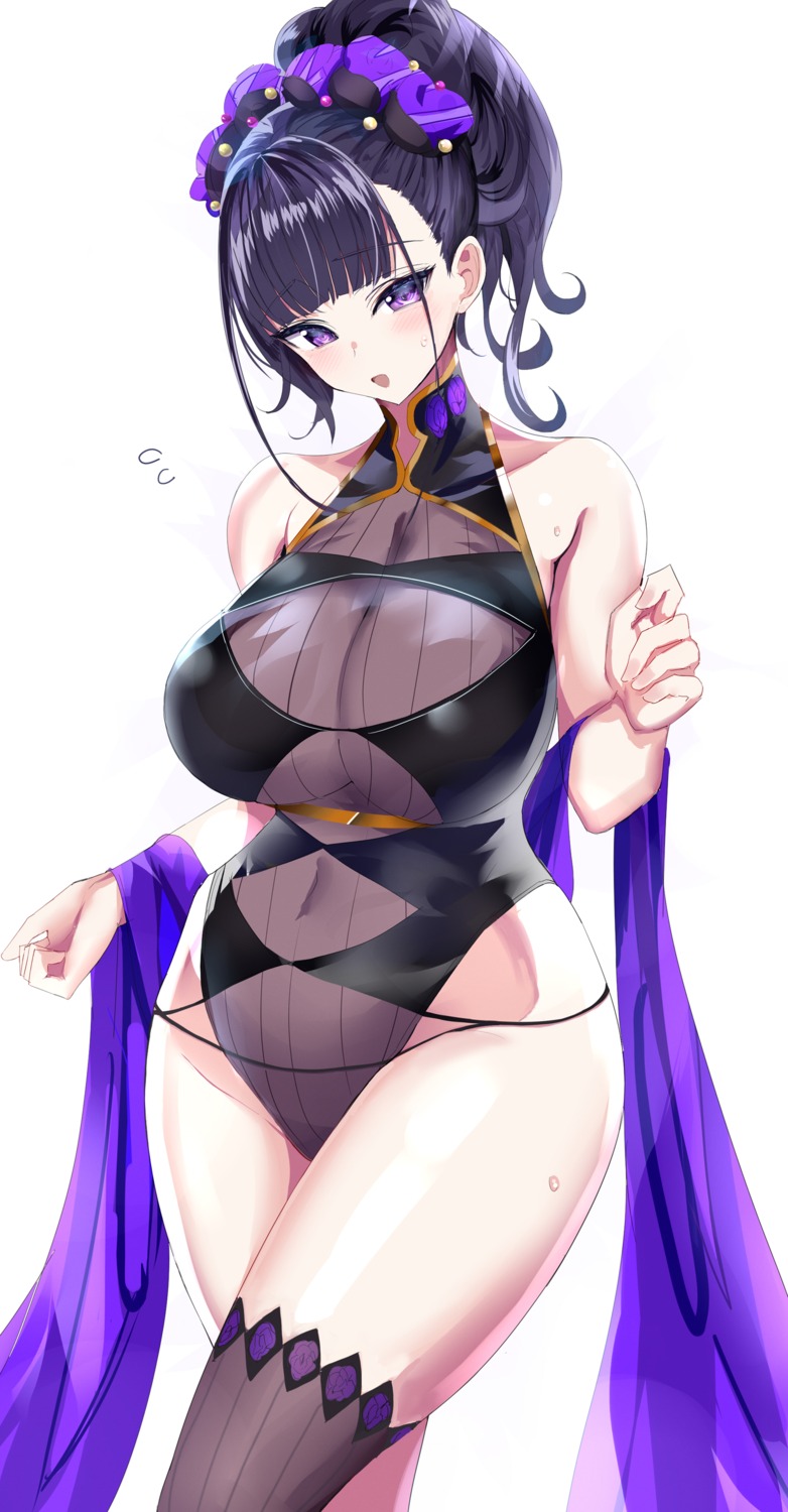 fate/grand_order hanasaka_houcha murasaki_shikibu_(fate) swimsuits thighhighs