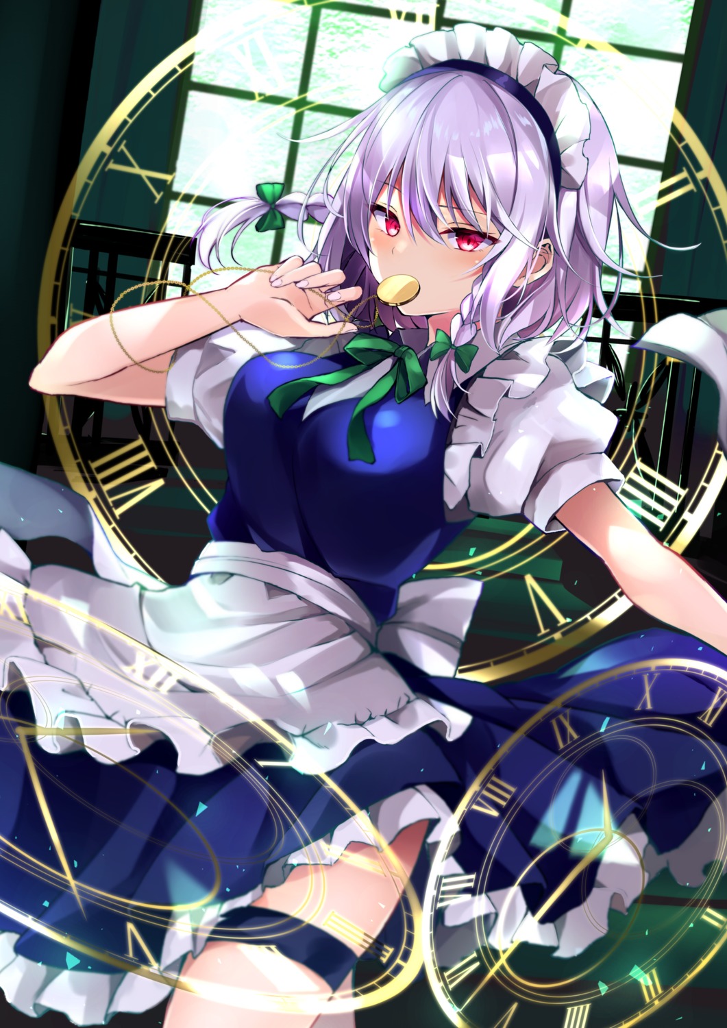 garter izayoi_sakuya kure~pu maid skirt_lift touhou