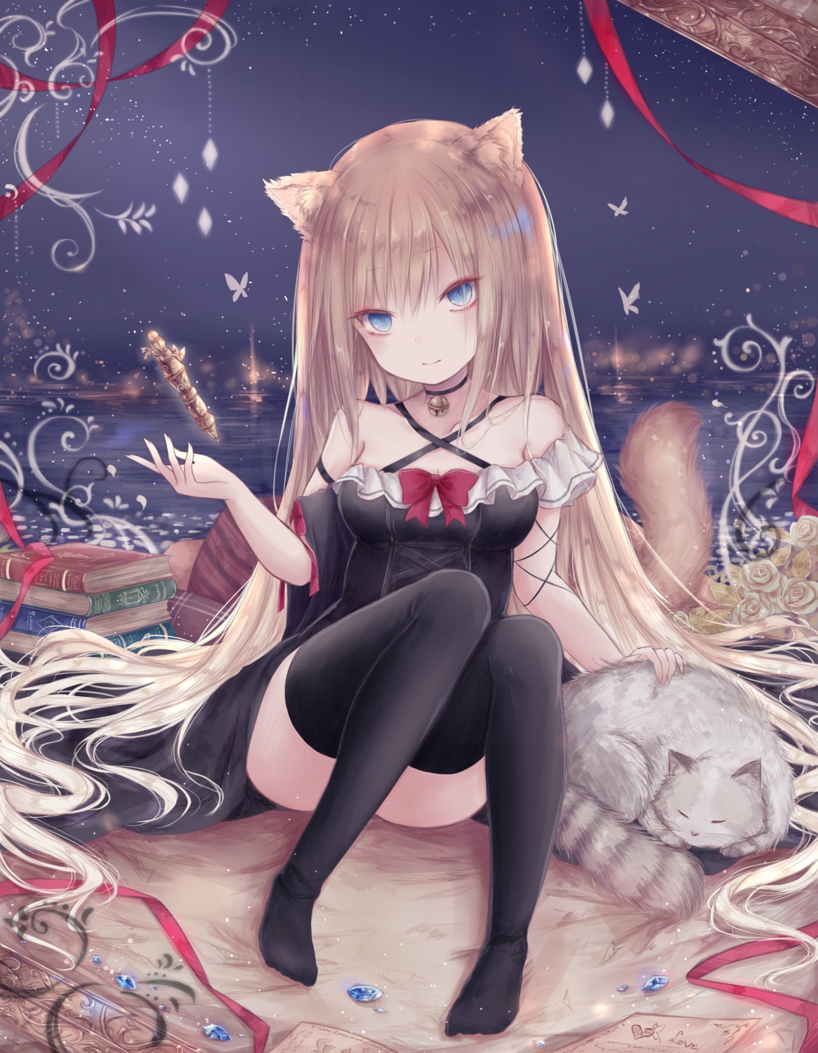 animal_ears dress neko nekomimi skirt_lift tail thighhighs yenshin