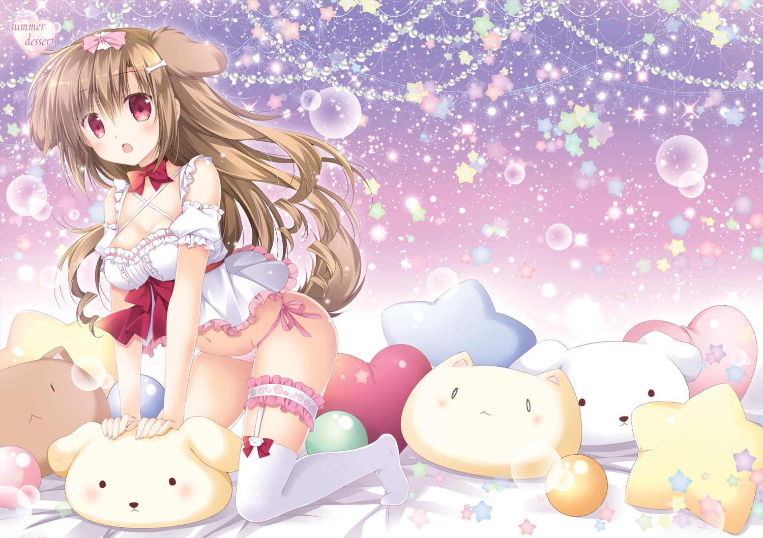 animal_ears cleavage garter korie_riko pantsu stockings string_panties tail thighhighs